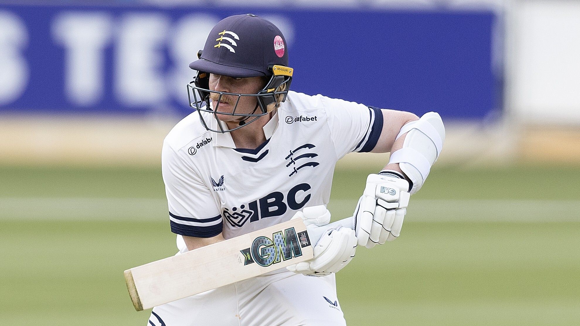 Middlesex's Harry Duke batting against Derbyshire
