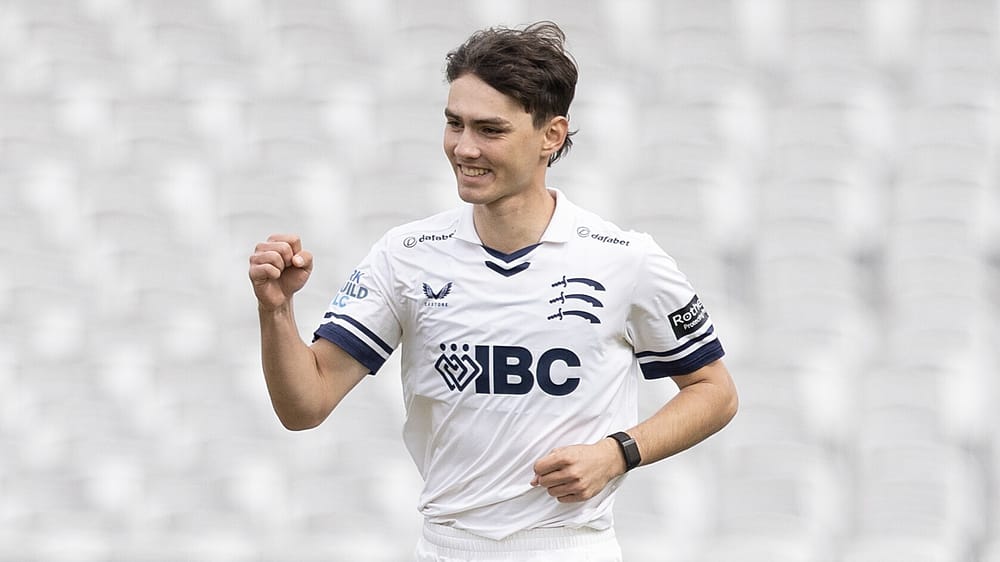 Middlesex's Sebastian Morgan celebrates a Worcestershire wicket