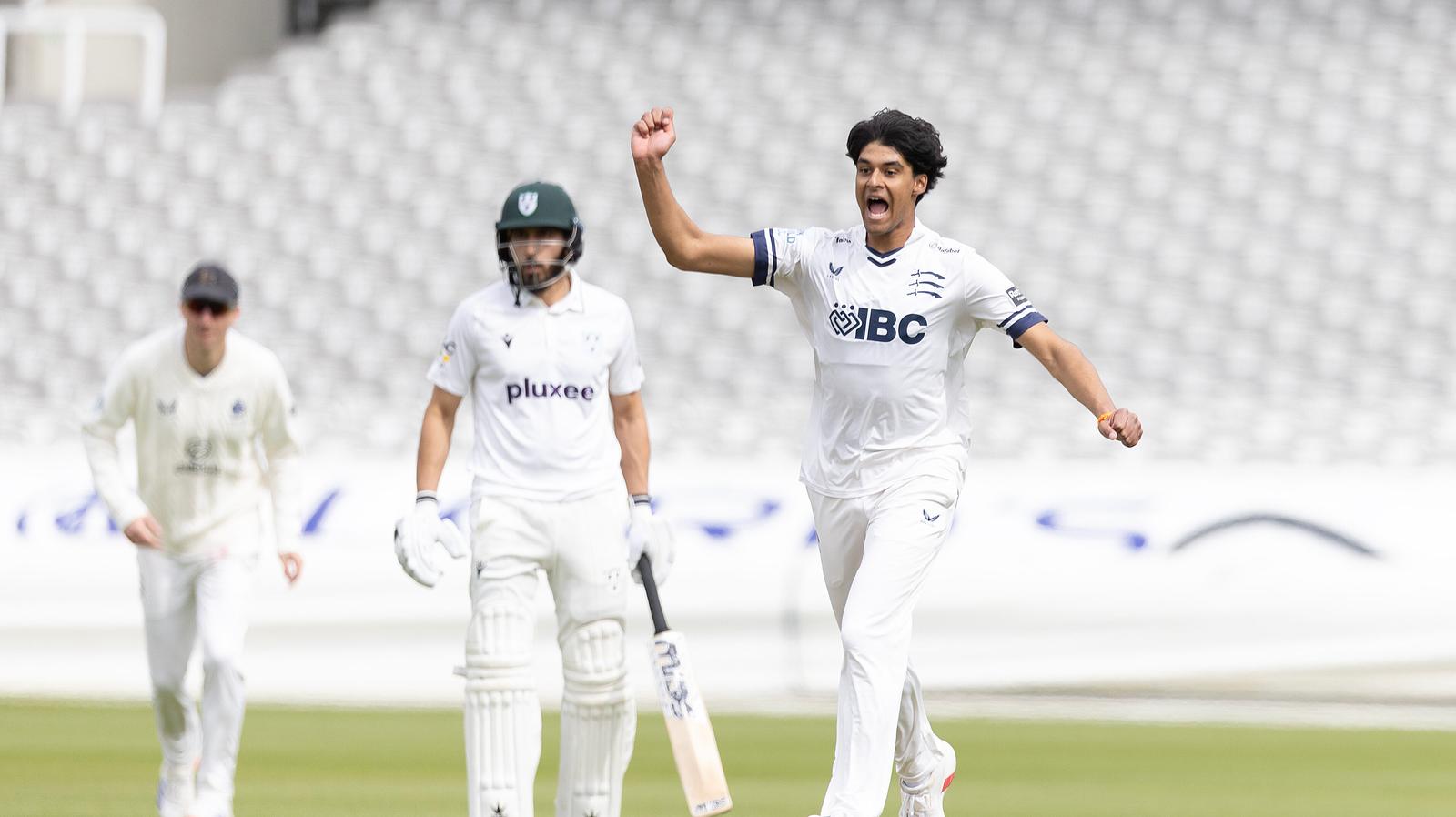 Sharma clenches fist after snaring Gareth Roderick for a duck