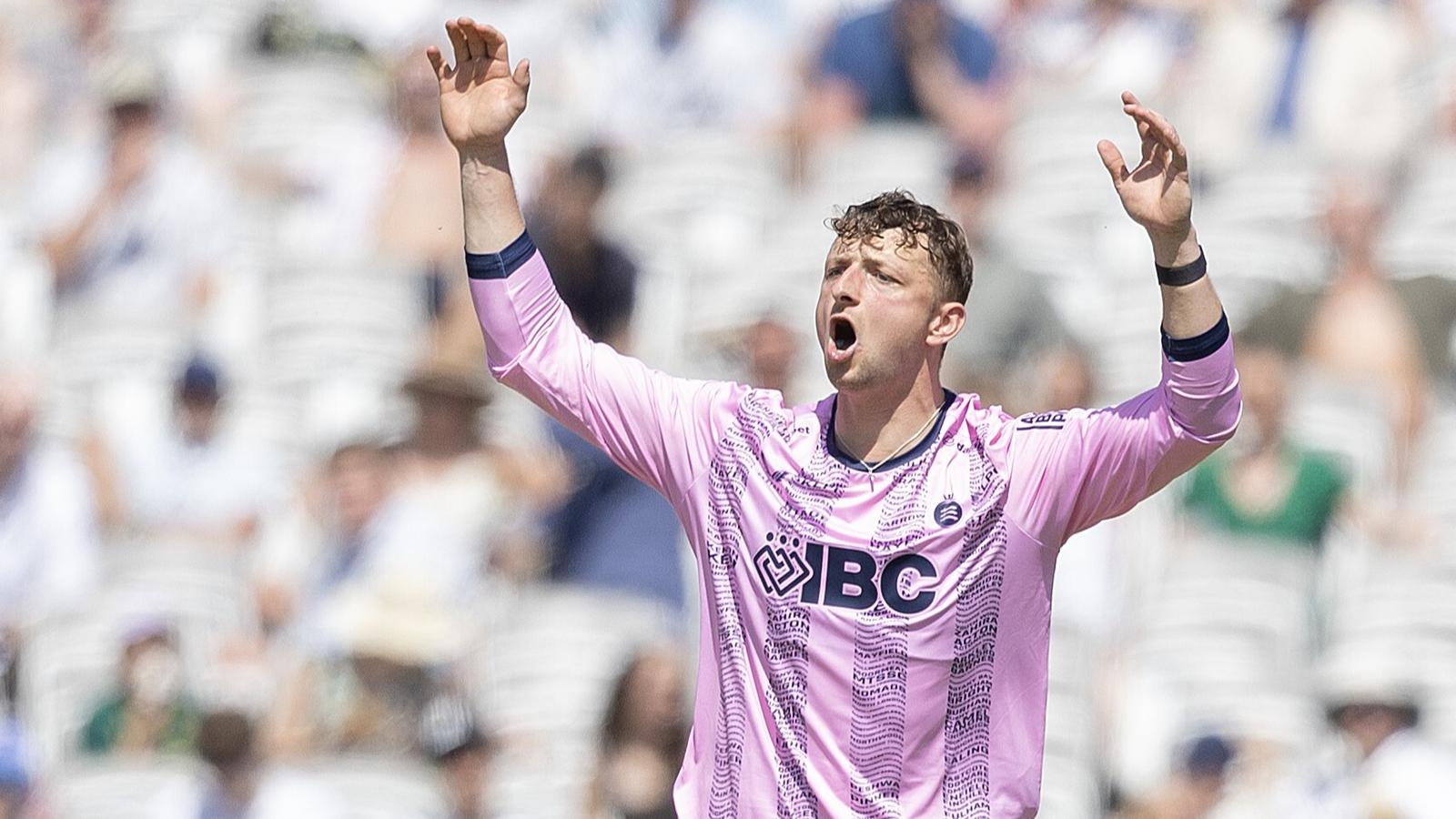 Middlesex's Luke Hollman appeals in the Vitality Blast game against Surrey