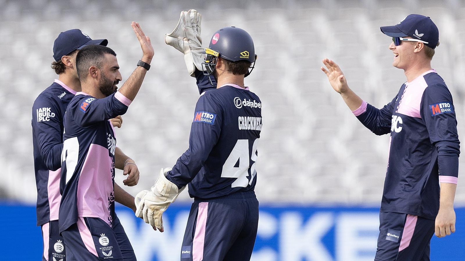 Middlesex's Zafar Gohar celebrates a wicket in the One-Day Cup win against Yorkshire