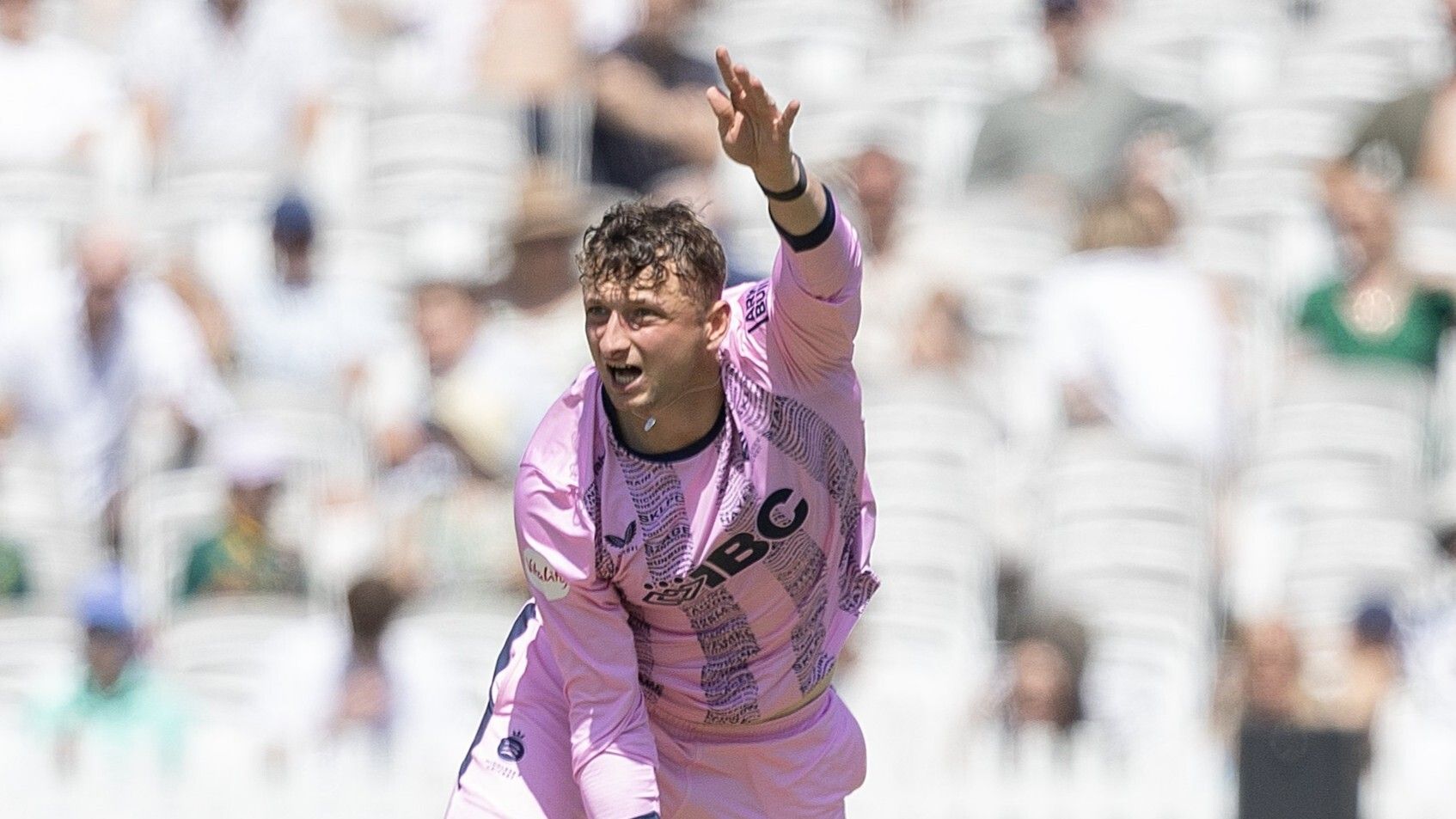 Middlesex's Luke Hollman bowling in the Vitality Blast