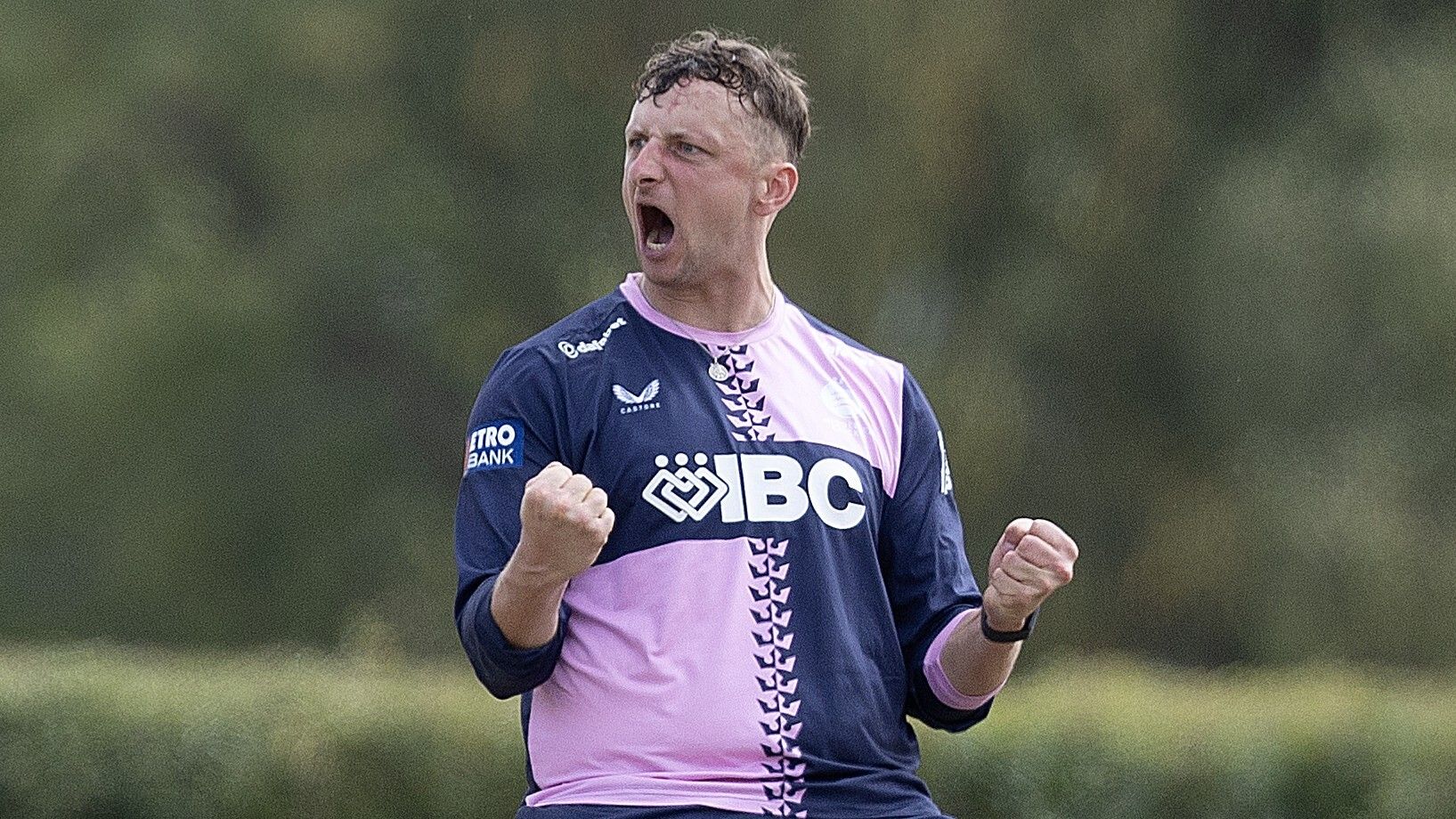 Middlesex's Luke Hollman celebrates a wicket against Durham in the Metro Bank One-Day Cup semi-final